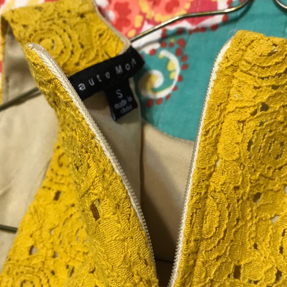 Mustard/gold color lace dress, Small. - Picture 2 of 3